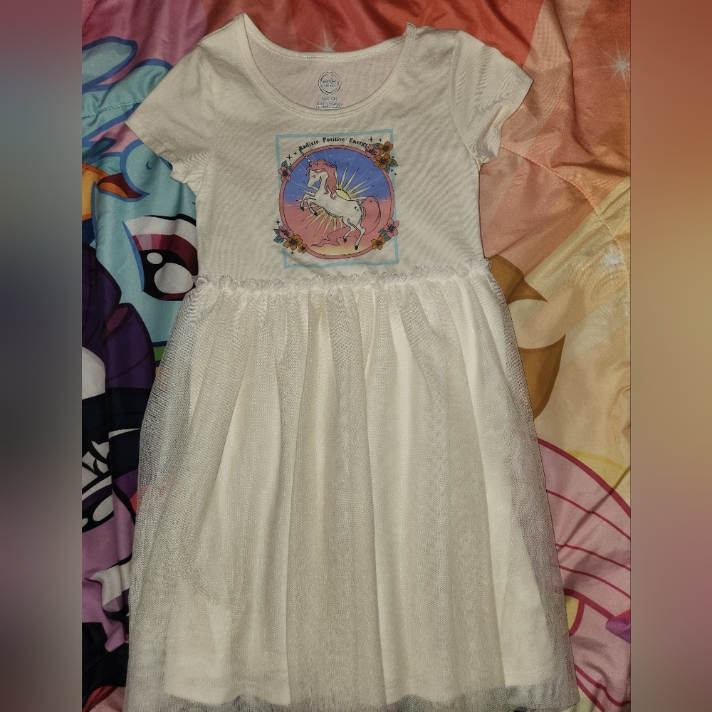 Girls Cream Color Unicorn Dress